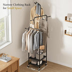 Chrislley Small Clothing Rack With Wheels, 71" Portable Rolling Garment Rack With 2 Shelves and 6 Hooks, 3-Section Different Heights Heavy Duty Metal Clothes Rack For Coats, Shirts, Bags, Shoes, Black