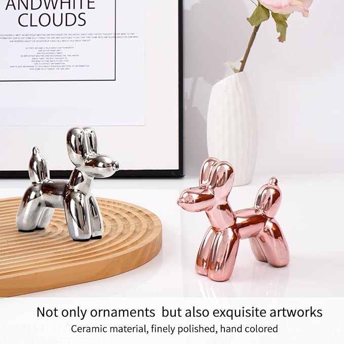 Notakia Cute Ceramics Pink Balloon Dog Statue Crafts Living Room Desktop Decorations,Handmade Modern Small Ceramic Animal Statue Ornament Home Decor Accents (Pink Balloon Dog)