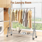 EAGMAK Heavy Duty Clothes Rack Load 420 LBS, Rolling Garment Rack with Lockable Wheels, Standing Metal Clothing Rack, Portable Wardrobe Sturdy Coat Rack for Hanging Clothes (Silver, 59″×18.9″×63″)