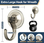 Amuille Wreath Hangers, 2 Pack Large Suction Cup Wreath Hooks, Removable Suction Cup Hanger for Front Door, Glass Window, Shower, Kitchen, Holds up to 18 lbs
