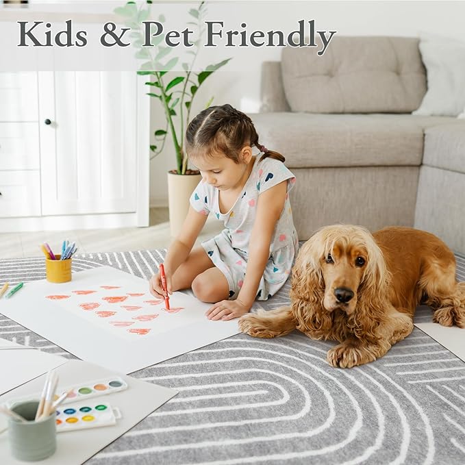 Lahome Abstract Area Rug 6x9, Soft Washable Rug for Living Room Ultra-Thin Non Slip Bedroom Rug, Modern Grey Throw Carpet for Dining Room Office(6'x9',Gray)
