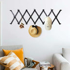 Wall Rack with 20 Hooks, Wooden Wall Expandable Coat Rack for Coat, Hats, Baseball Caps, Coffee Mug, Jewelry(Black)