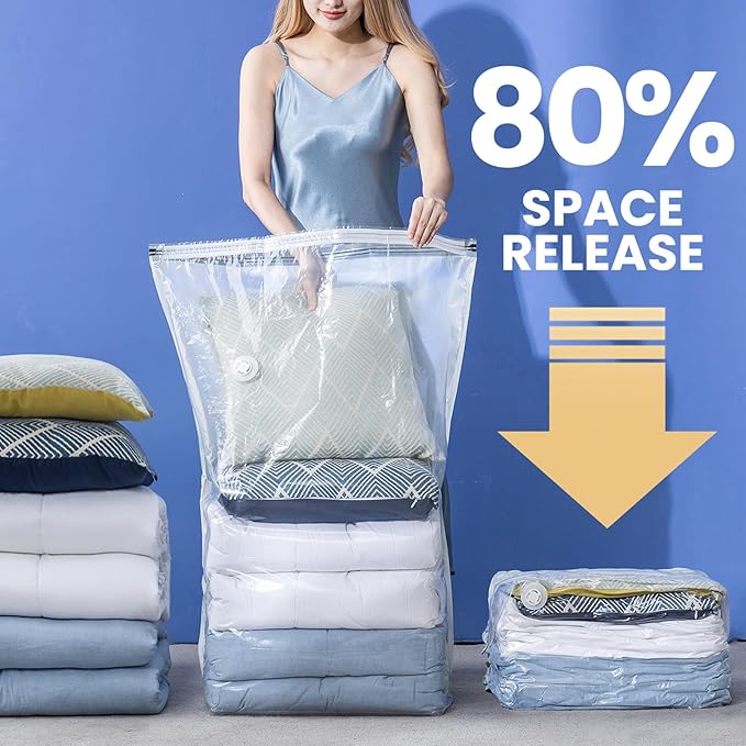 6 Pack Vacuum Storage Bags, Jumbo Cube 31x40x15 Inch, Extra Large Vacuum seal Bgas for Comforters, Blankets, Pillow, Quilts, Space Saver Clost Oragnization-Clear