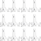 Boao 12 Pack Plastic Easel Stand Display Card Plate Stands Photo Holder Picture Frame Book or Other Items Easel for Weddings, Birthdays, Home Decoration, Tables(6 Inches,Clear)