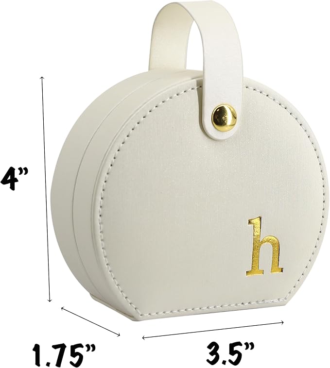 COLLECTIVE HOME - Travel Jewelry Case, Elegant Half-Moon Design with Gold Monogram, Detachable Handle, Personalized Accessory Organizer, Gift for Fashion-Forward Women and Teens (h)