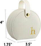 COLLECTIVE HOME - Travel Jewelry Case, Elegant Half-Moon Design with Gold Monogram, Detachable Handle, Personalized Accessory Organizer, Gift for Fashion-Forward Women and Teens (h)