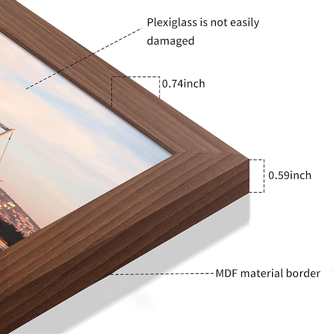 14x20 Picture Frame 3 Pack - Brown Poster Frame Display Pictures 11x17 with Mat or 14 x 20 Without Mat for Wall Hanging Horizontal and Vertical