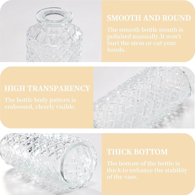 Mini Bud Vases Centerpieces for Tables,Clear Bud Vases for Flowers,Small Flower Vases Suitable for Birthday Party,Anniversary,Wedding Reception,Baby Shower (Clear, 12PCS)