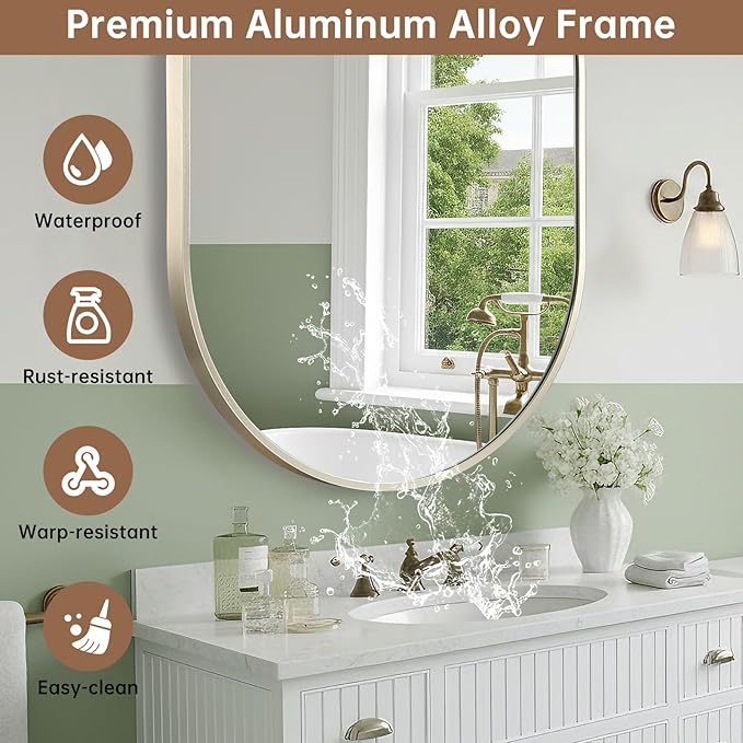 Brushed Nickel Mirror, 24"x36" Oval Bathroom Mirror, Oval Mirror with Brushed Metal Frame, Wall Mount Mirrors Decor for Bathroom, Bedroom, Entryway (Hangs Horizontally or Vertically)