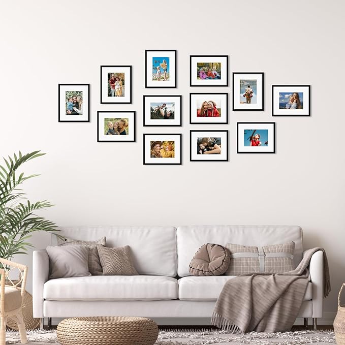 Rempry 8x10 Picture Frame, Display Pictures 5x7 with Mat or 8x10 Without Mat, Wall Hanging or Tabletop Photo Frame with Shatter Resistant Plexiglass, Black, 1 Pack