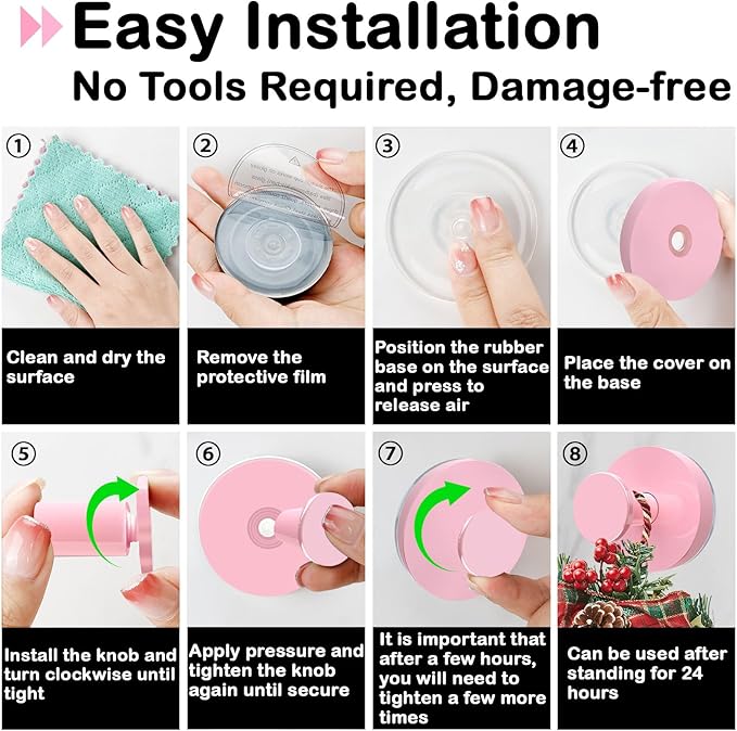 Pink Wreath Hangers for Front Door, 22LB Suction Cup Wearth Hooks for Easter Christmas Decorations, Reusable Wreath Door Hanger for Glass Window Indoor Outdoor, Strong Garland Hangers for Door Frame
