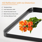 Bathroom Mirror for Wall, 36x24 Inch Rounded Rectangle Mirror, Black Metal Framed Bathroom Vanity Mirror for Restroom Farmhouse, Anti-Rust, Tempered Glass, Horizontally or Vertically Hanging