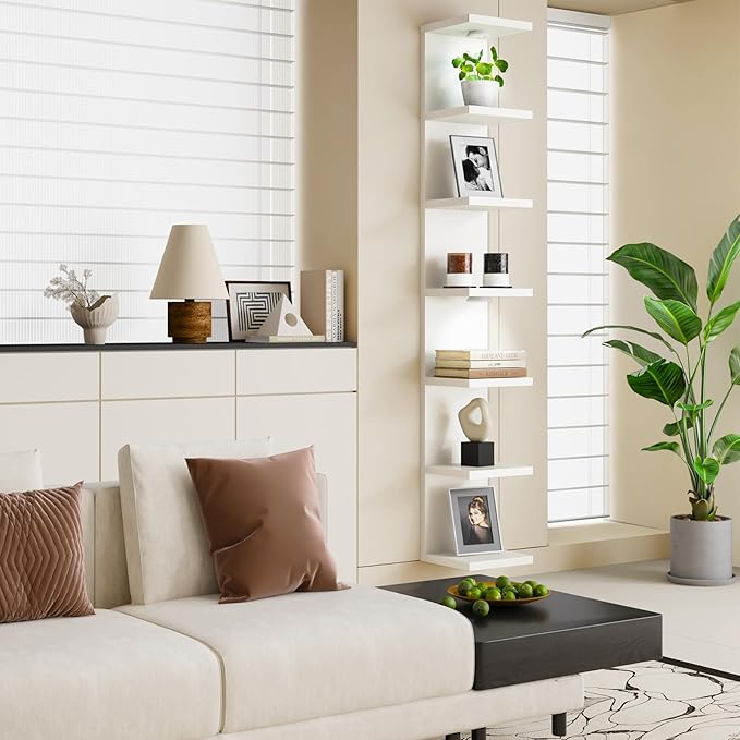 Fixwal Wall Decor 7 Tier Wall Shelf Unit Floating Shelves with LED Lights Lack Shelf for Home Organizer Display White