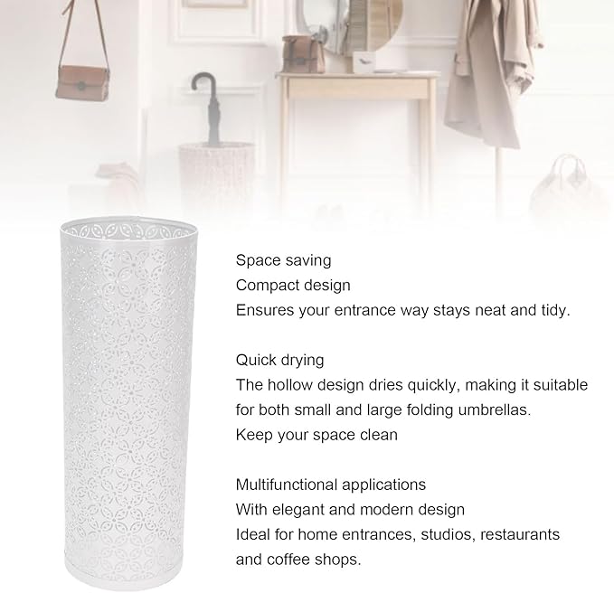 Metal Round Umbrella Stand Rack, FreeStanding Umbrella Holder for Entryway, Home, Office (White)
