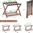 Bamboo Luggage Rack for Guest Room, Wide Suitcase Stand with Storage Shelf, Folding Luggage Stand Holder for Bedroom Hotel, 26.77" Thickened Luggage Rack for Suitcases, Brown