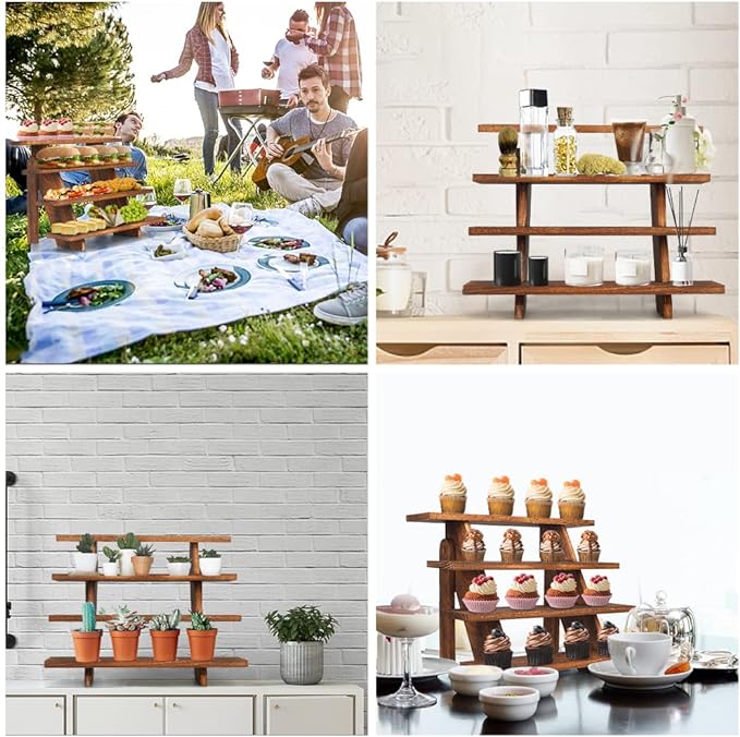 Manspdier Wooden Display Stand Wood Cupcake Stands Tool Free, Rustic Risers for Display Ideal Craft Funko Pop Shelves Table Display Stand for Vendors Wood Riser