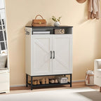 Shoe Storage Cabinet, Farmhouse Shoe Cabinet for Entryway, 6-Tier Shoe Organizer with Doors and Shelves, Narrow Hidden Freestanding Shoe Rack Cabinet for Entrance, White and Black SHHW9501