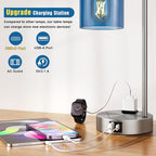 Innqoo Industrial Blue Table Lamps for Bedrooms Set of 2-3-Way Dimmable Desk Lamp with USB C+A Ports and Outlet, Nickel Lamps with Green Glass Shade for Living Room