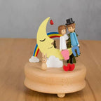 Natural Solid Wood Handcrafted Beech Wooden, Musical FigureTotoro/Carousel/Fairy/Ballerina Figurine,Rotating Hand Crank Mechanism Music Box,Musical Decorations (Moon Lover)