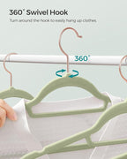 SONGMICS Velvet Hangers, Set of 50 Clothes Hanger with Rose Gold Swivel Hook, Non-Slip, and Space-Saving, 0.2-Inch Thick, 17.1-Inch Long for Coat, Shirt, Dress, Pants, Tie, Lime Green UCRF021GR50