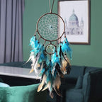 MOONFLY Dream Catcher Handmade Traditional Feather Dreamcatcher Hanging Home Wall Decoration Craft Ornament for Home, Bedroom, Kids, Boys Native American Style Décor (Green Life Tree)