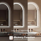 DUMOS 24"x36" LED Bathroom Mirror with Lights, Arched Vanity Mirror with Anti-Fog, Dimmable, 3-Color Light, Memory Function, Front Light and Backlit, Tempered Glass
