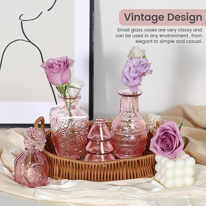 Mini Bud Vases Centerpieces for Tables,Clear Bud Vases for Flowers,Small Flower Vases Suitable for Birthday Party,Anniversary,Wedding Reception,Baby Shower (Pink, 22PCS)