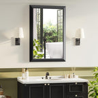 Black Bathroom Mirror for Over Sink, 24x36Inch Thick Anti-Rust Metal Frame, Rectangle Decorative Wall Mirror with HD Tempered Glass Horizontal or Vertical Mount for Vanity, Bedroom, Living Room