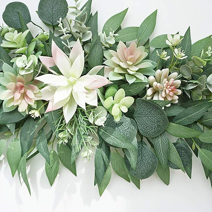WYSRJ 28inch Artificial Succulents Swag Decorative Swag with Eucalyptus Leaves and Succulents Greenery Swag Farmhouse Wedding Arch Flowers for Indoor Outdoor Party Decoration