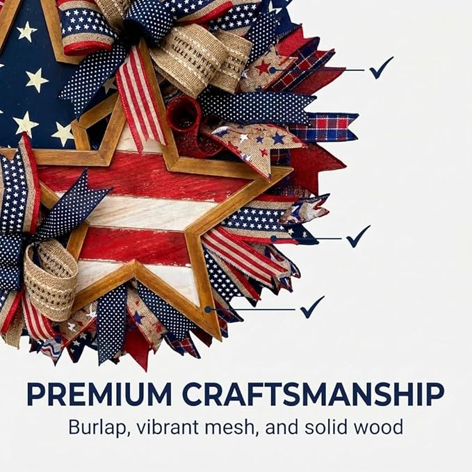 Patriotic Wreaths for Front Door, 250 Anniversary Wreath 4th of Red White and Blue Wreath, Memorial Day Flag Wreaths for Indoor Outdoor Porch Decory Holiday Decorative (#B)