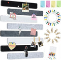 Vuzvuv 8 pcs Bulletin Board Bar Strips with 50 Pushpins & 10 Wooden Clip pins，Self Adhesive Cork Board for Wall，Felt Pin Board for School，Office Decor（Black White Grey）