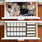 Drawer Organizer Clothes Set, 4 Pack Foldable Dresser Closet Dividers (6/8/7/24-Cell), Non-Woven Underwear & Sock Drawer Organizer, Bra/Tie/Belt Storage Bins (Dark Grey)