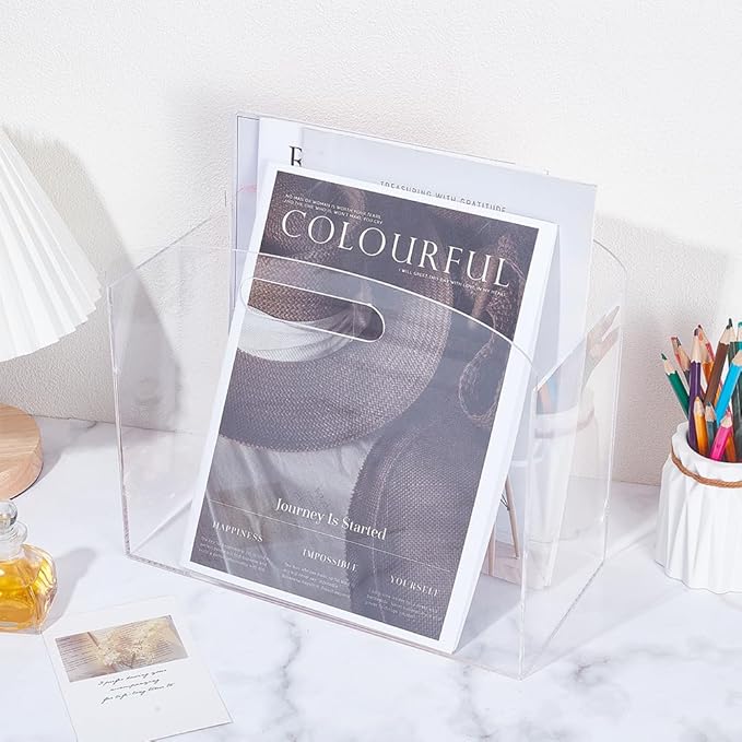 UNICRAFTALE Acrylic Magazine Holder Transparent Acrylics Newspaper Magazines Stand Organizer with handles Rectangle Acrylic File Storage Book Basket Box for Office Bedroom Home