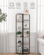 Hzuaneri Corner Shelf Stand, Corner Bookshelf, Storage Standing Shelf Unit with Metal Frame, Plant Stand, Bookcase for Living Room, Home Office, Bedroom, 6-Tier Greige CS06005B