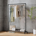 Industrial Pipe Clothing Rack with Wheels,Rolling Garment Rack with Bottom Shelf, Sturdy Metal Clothes Rack for Hanging Clothes Heavy Duty,Black Mobile Wardrobe Rack for Bedroom & Boutique