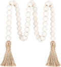 Meplait 39in Wood Bead Garland Farmhouse with Tassels,Versatile Prayer Beads Boho Chic Wall Hanging Home Decor(Natural)