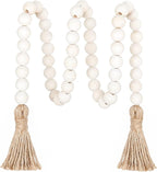 Meplait 39in Wood Bead Garland Farmhouse with Tassels,Versatile Prayer Beads Boho Chic Wall Hanging Home Decor(Natural)