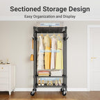 VIPEK R3 Medium Rolling Clothes Racks with Lockable Wheels, Heavy Duty Garment Rack with Adjustable Shelves & Hanging Rod & Side Hooks, Compact Space-Saving Storage for Small Apartments/Dorms (Black)