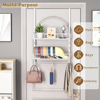 Over Door Hat Organizer 3 Tier Wall Mounted Hat Rack with 2 Adjustable Metal Basket and 3 Hooks Hat Organizer for Baseball caps Hat Hanger Holder Display for Door Closet, Cap Organizer Storage