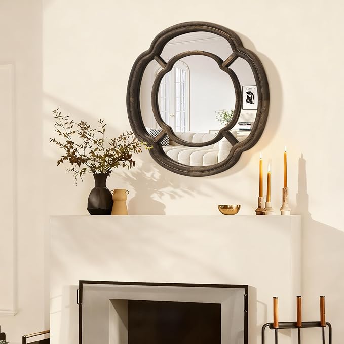 Irregular Wall Mirror, Round Wavy Hanging Mirror Circle Wooden Framed Decorative Mirrors 20 Inch for Living Room Hallway Entryway Decor Mirrors
