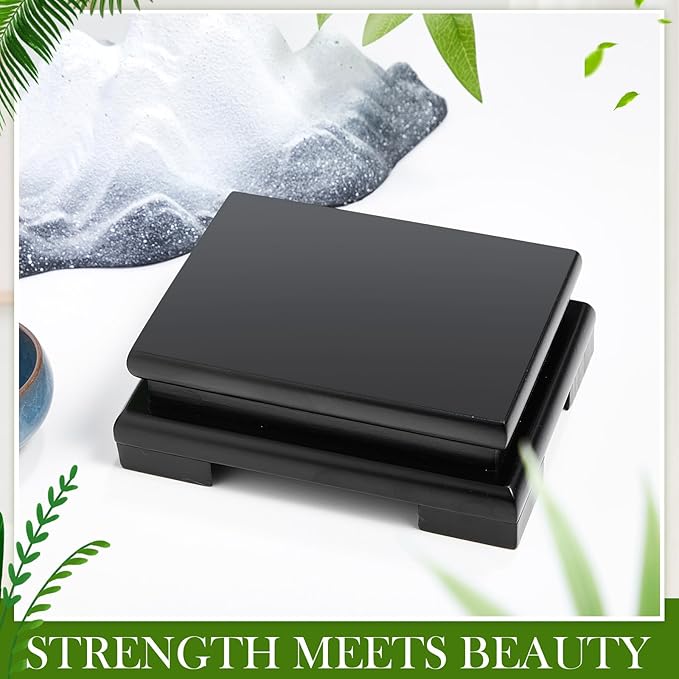 Chunful 2 Pcs Rectangle Wooden Display Stand 5.1 x 3.7 x 1.8 Inch Wood Vase Display Base Black Pedestal Stand Rectangle Vase Riser for Vases Teapot Trophy Collectibles Aquarium Lamp Home Decoration
