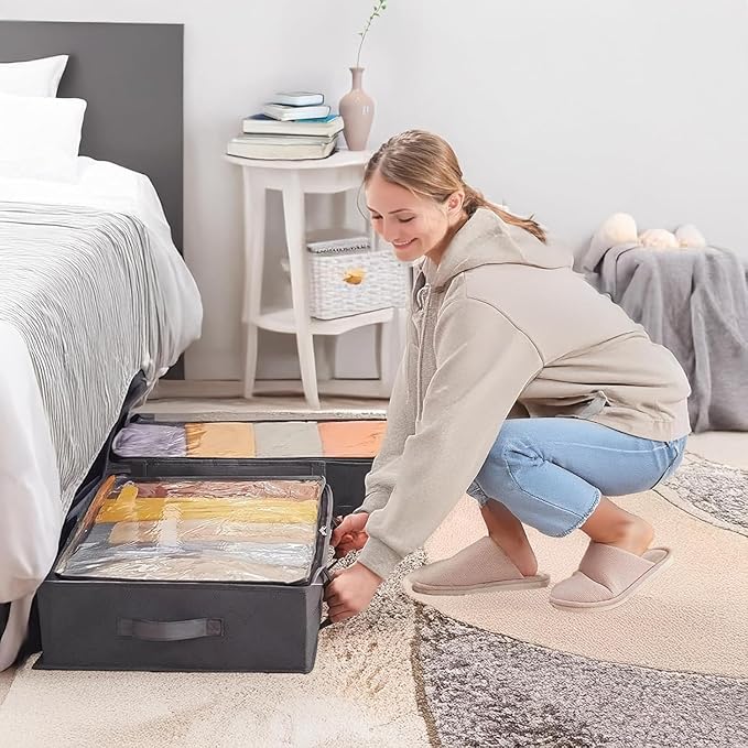 90L Under Bed Storage Containers, Closet Organizers and Storage Bins, Foldable Underbed Storage Bags for Blankets, Towels, Comforter, Sweaters, Linen Sheets, Wrapping Paper (Grey, 4 Pack)