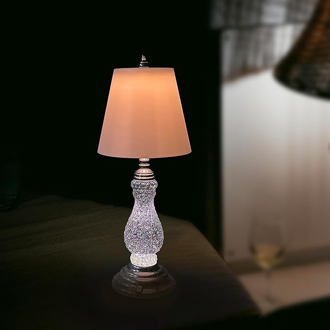 MOMENTS IN TIME Table Lamp Glitter Spinning Water Globe LED USB Battery Powered Lighted Snow Globe Lamp Elegant Shade Decorative Accent for Home Bedroom Living Room 17.5”H