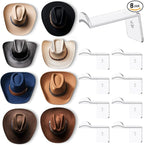 2.8 Inch Hat Hooks for Wall - (8 Pack) Cowboy Hat Rack, Strong Adhesive Cap Holder, Organizer for Baseball Caps, Western Room Decor - Clear