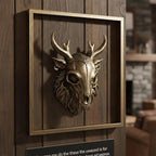 JJALIGHTS Exquisite Resin Animal Head Wall Sculpture (Gift Metal Frame) - Imitation Copper Vintage Decor for Living Room, Bedroom & Office | Decorative Wall Hanging Art (Wendigo)
