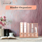 SUPEASY Desk Organizers Metal Desk Magazine File Holder with 5 Vertical Compartments Rack File Organizer for Office Desktop, Home Workspace, Rose Gold, Plus