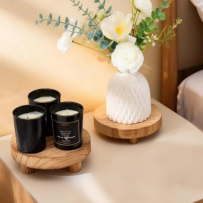 HOZEON 4 PCS Wooden Display Risers, Round Wooden Pedestal Stand for Dessert Display, Kitchen Organization, Retail Display and Home Decor(4 Sizes, Light Brown)