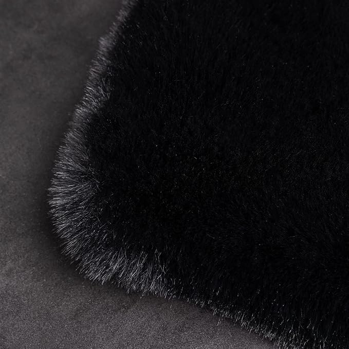 Ghouse Ultra Soft Faux Rabbit Fur Rug 3x5, Machine Washable Area Rugs for Bedroom Fluffy Rugs for Living Room, No-Shedding Carpet Sheepskin Rug Black