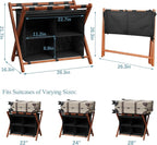Luggage Rack for Guest Room, Folding Suitcase Stand with Fabric Storage Shelf, Upgraded Bamboo Luggage Holder, Steel Foldable Luggage Stand for Guest Room, Bedroom, Hotel, Walnut