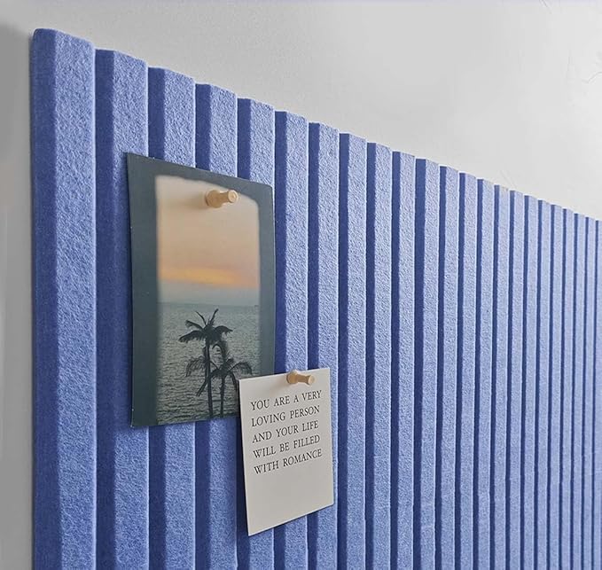 Large Cork Board for Office, 8 Pack Felt Wall Tiles with Slat Wall Paneling and Safe Removable Adhesive Tabs, Felt Bulletin Board Pin Board Cork Boards for Walls - Sky Blue